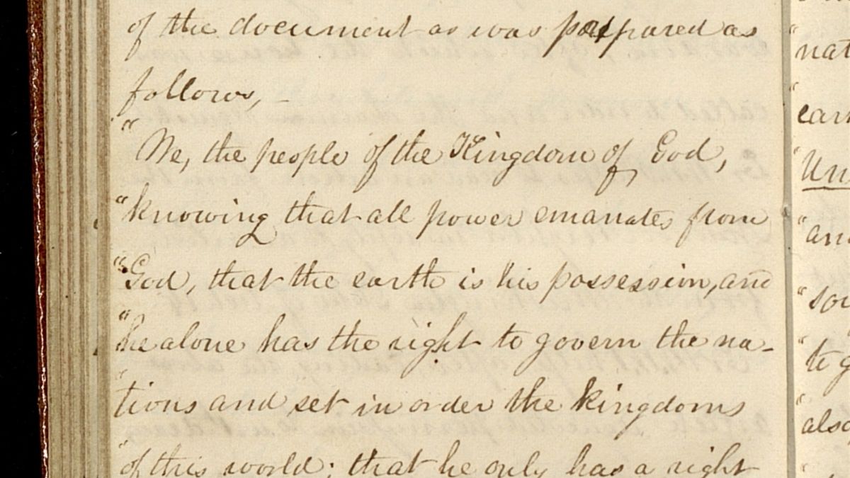 An image of a draft constitution written by Joseph Smith's Council of Fifty