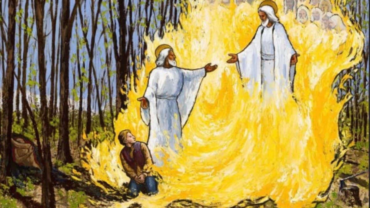 An illustration of Joseph Smith's First Vision by Anthony Sweat.