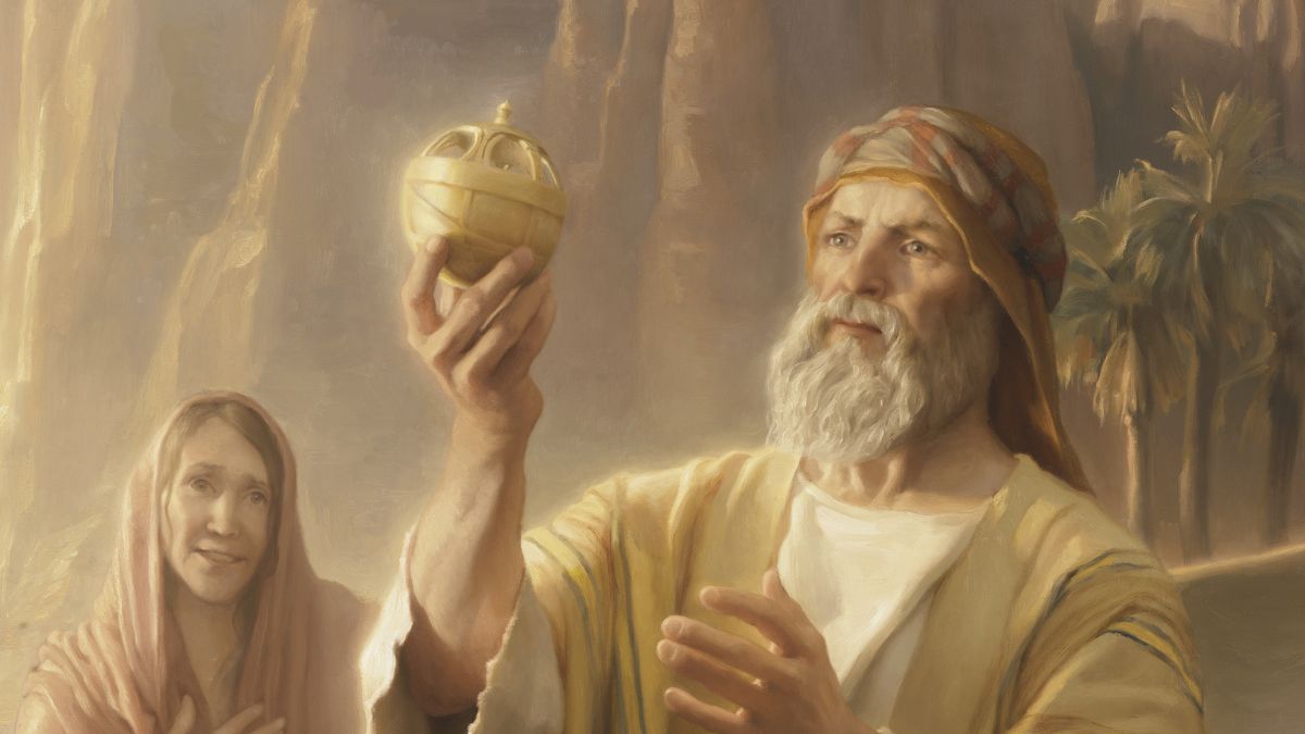 The Book of Mormon prophet Lehi holding the Liahona. His departure from Jerusalem can be used to estimate when Jesus was born.