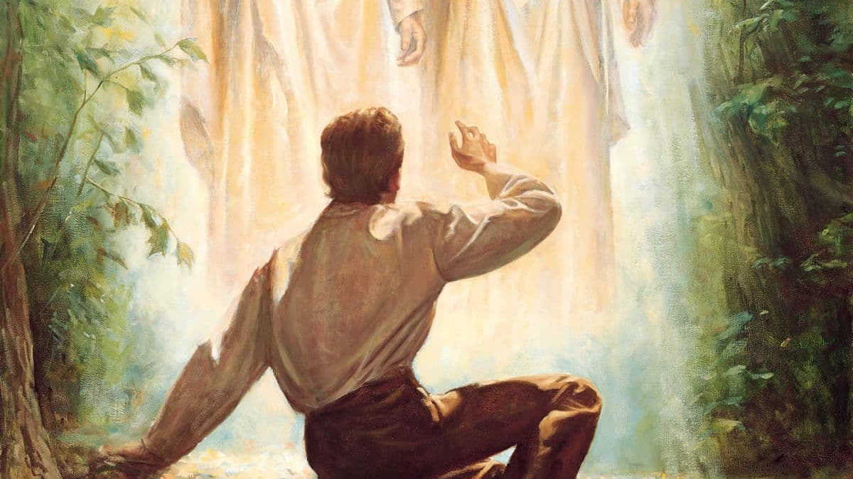 An illustration of Joseph Smith seeing Heavenly Father and Jesus Christ in the Sacred Grove.