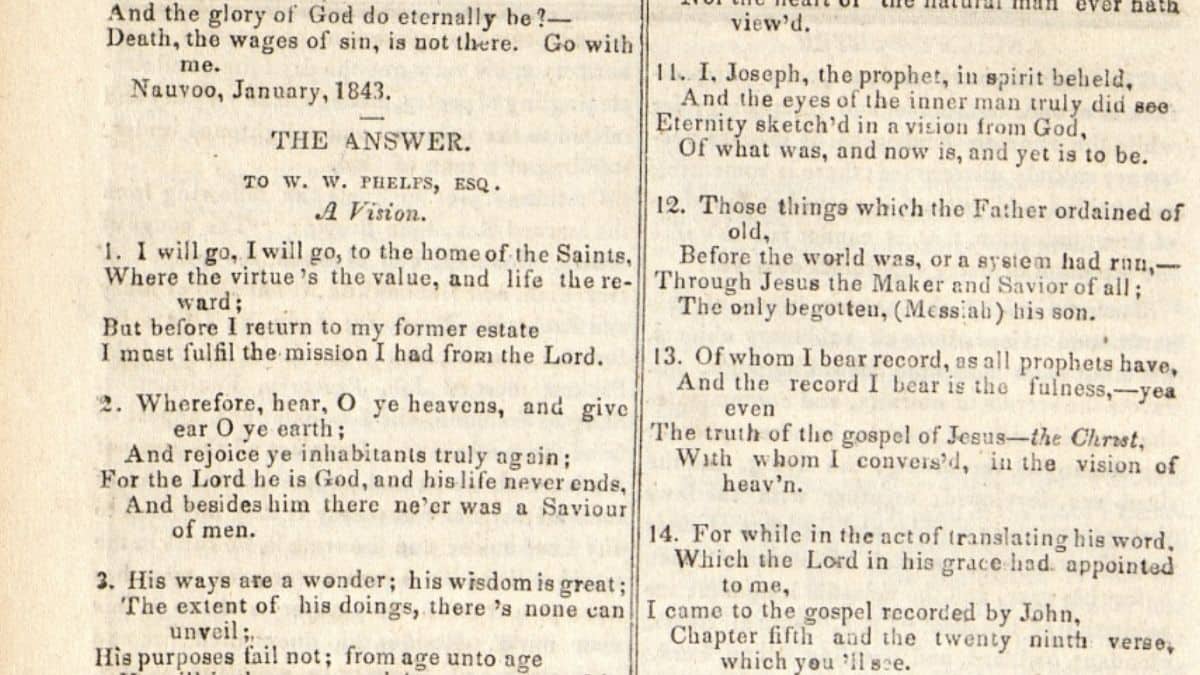 The poetic form of Section 76 as published in the pioneer periodical, Times and Seasons.
