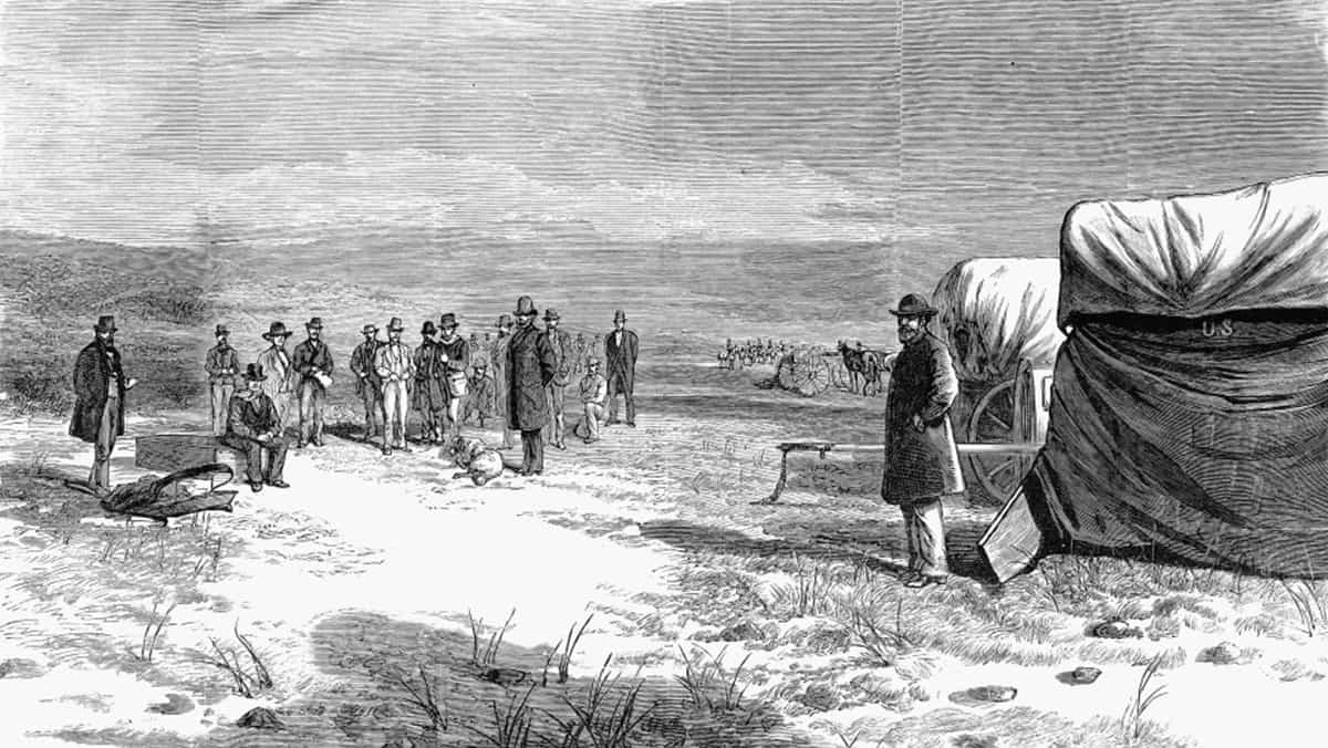 A sketch of a photograph depicting the execution of John D. Lee for his participation in the Mountain Meadows Massacre.