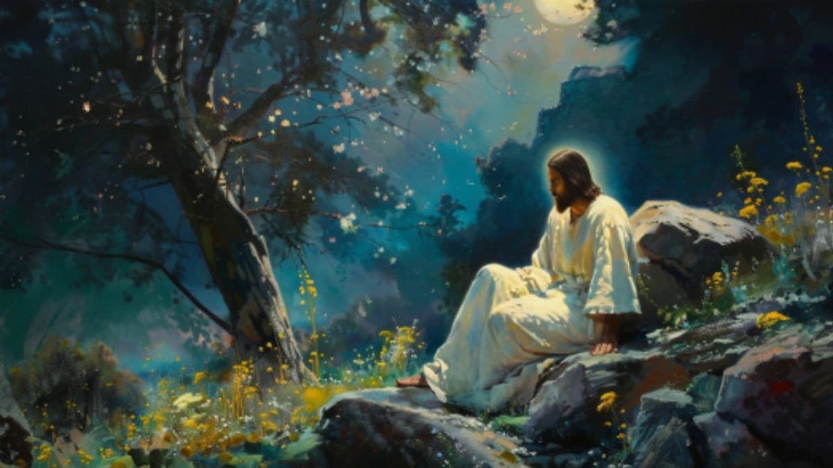 An image of the Atonement of Jesus Christ in the Garden of Gethsemane as described in the Book of Mormon.
