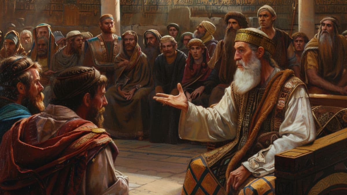 The Nephite prophet Abinadi teaches in King Noah's court.