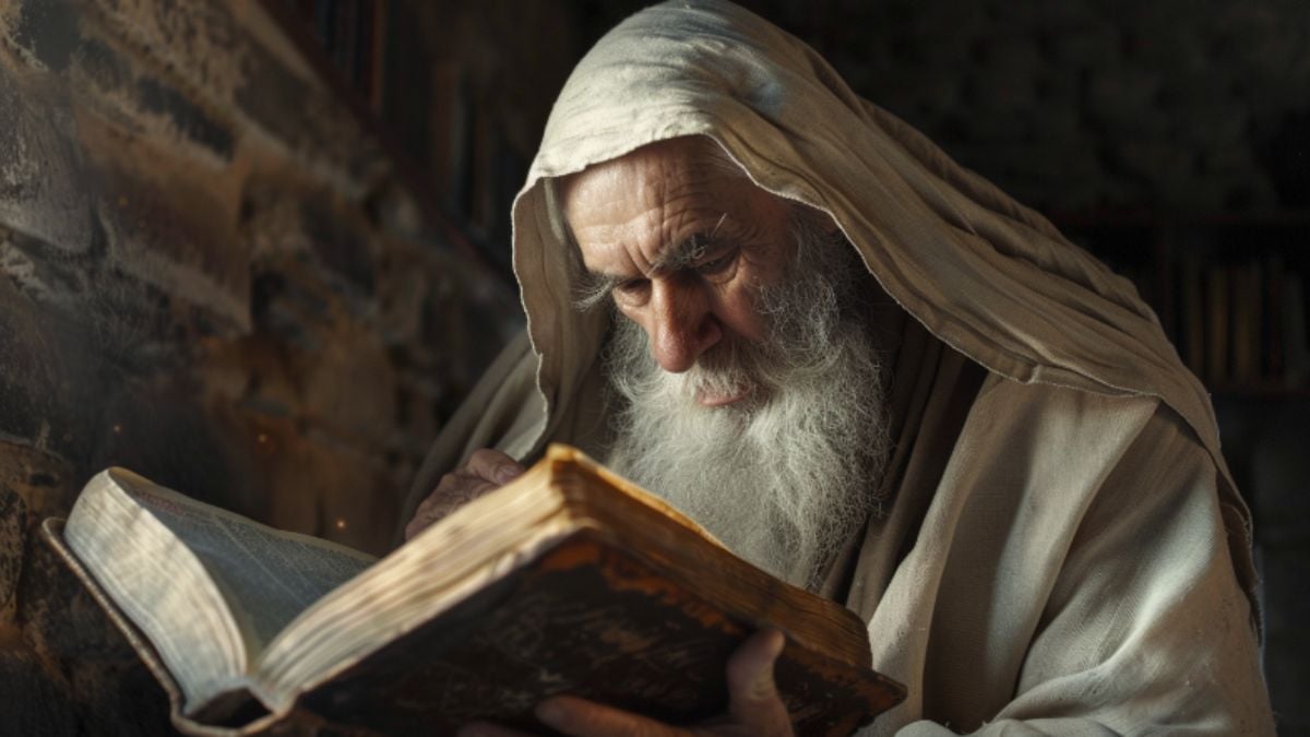 An ancient figure reading the Bible through the Septuagint.