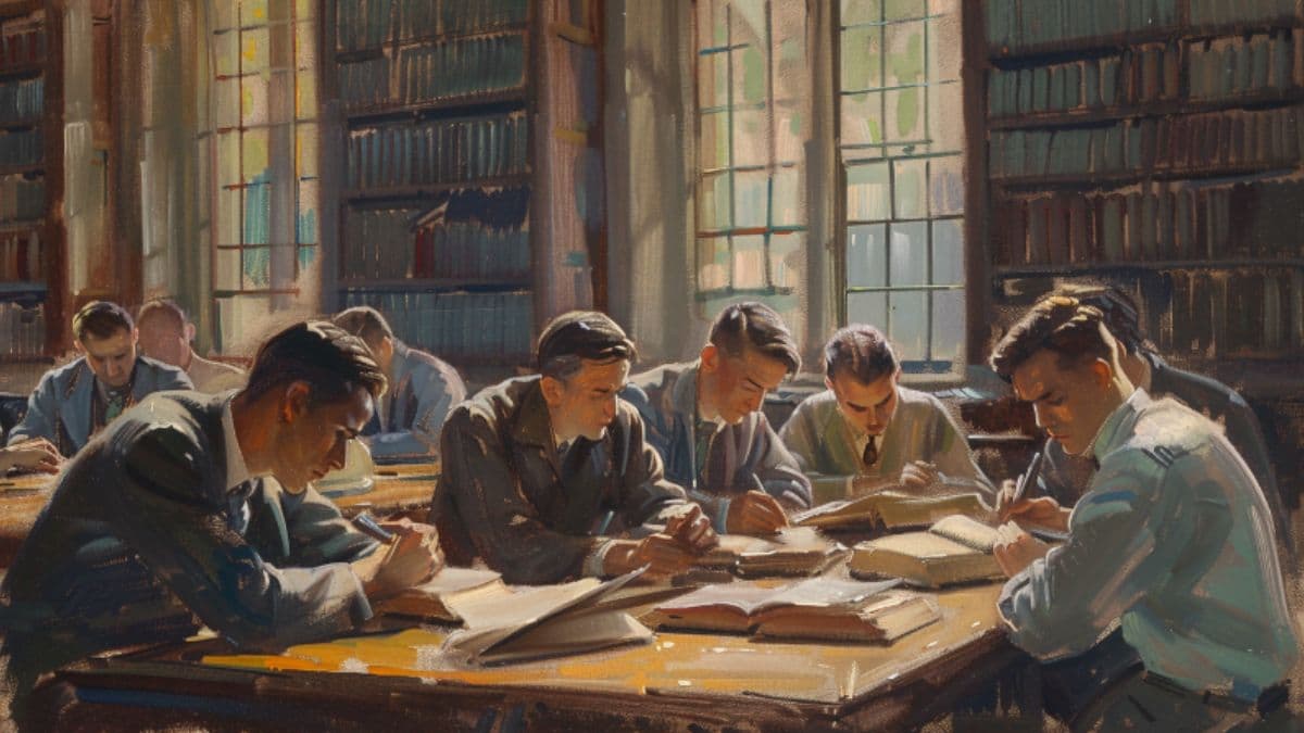 A painting of Latter-day Saint students part of the Chicago Experiment in the 1930s.