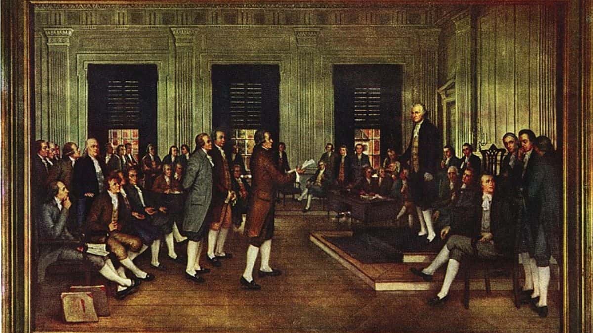 A painting of the Founding Fathers, many of whom Wilford Woodruff described seeing in vision.