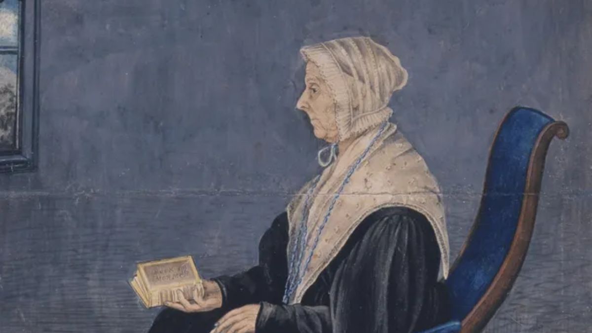 A painting of Lucy Mack Smith by Sutcliffe Maudsley.