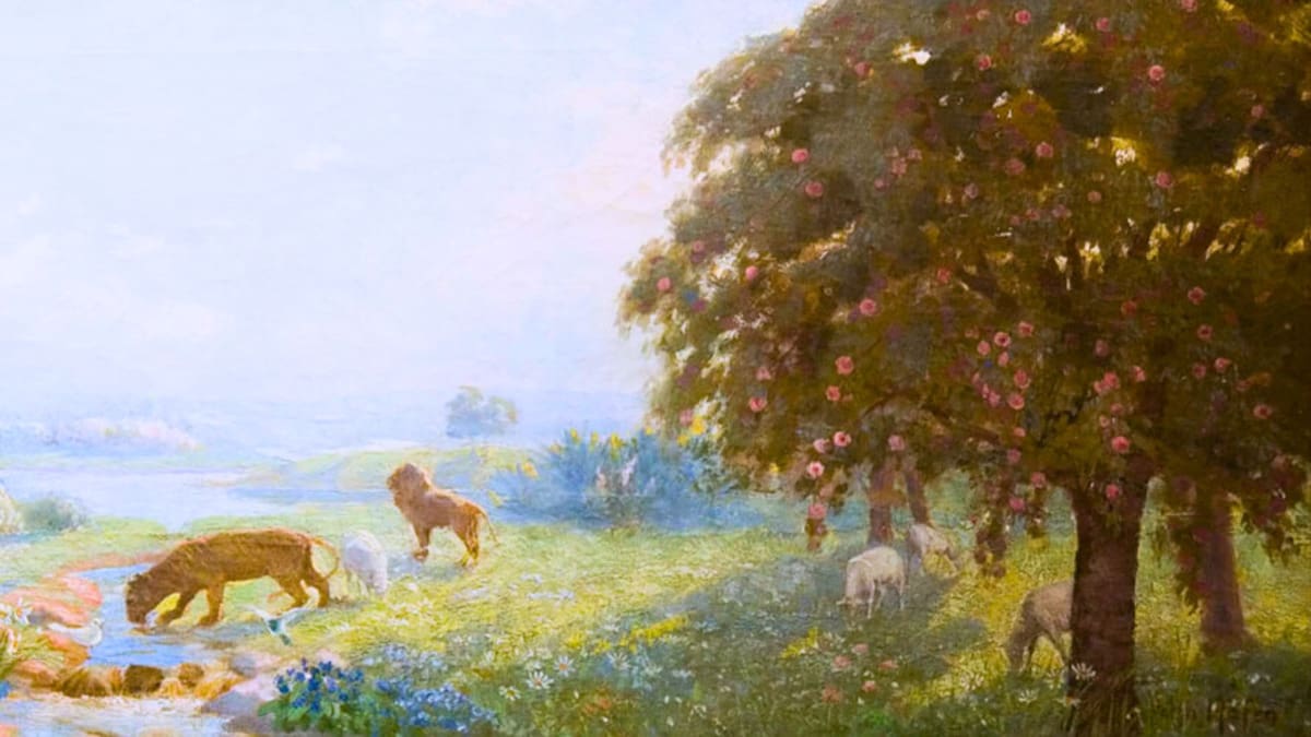 A painting of the Garden of Eden by John Hafen as part of the Latter-day Saint Paris Art Mission.