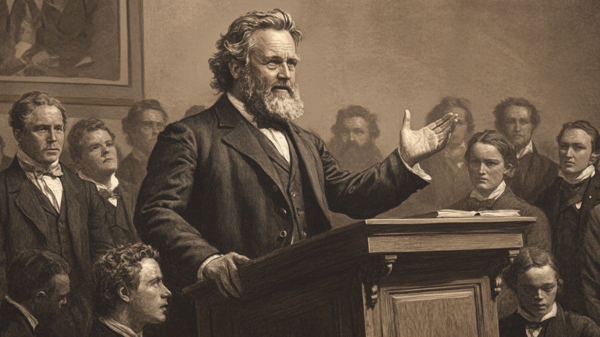 Brigham Young preaching a controversial sermon on Adam-God in 1852.