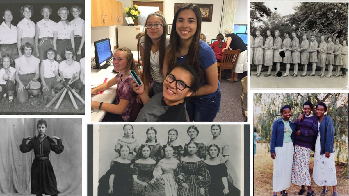 A collage of photographs of Latter-day Saint young women from 1870 to 2024.