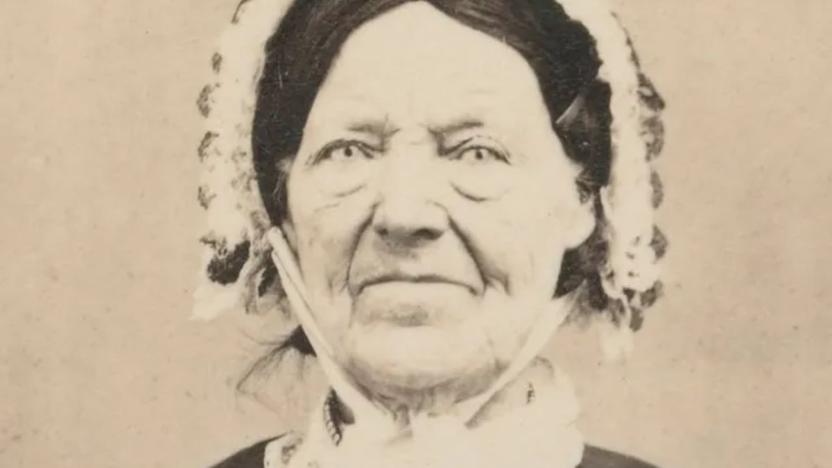 A black and white photograph of Vienna Jaques in pioneer Utah.