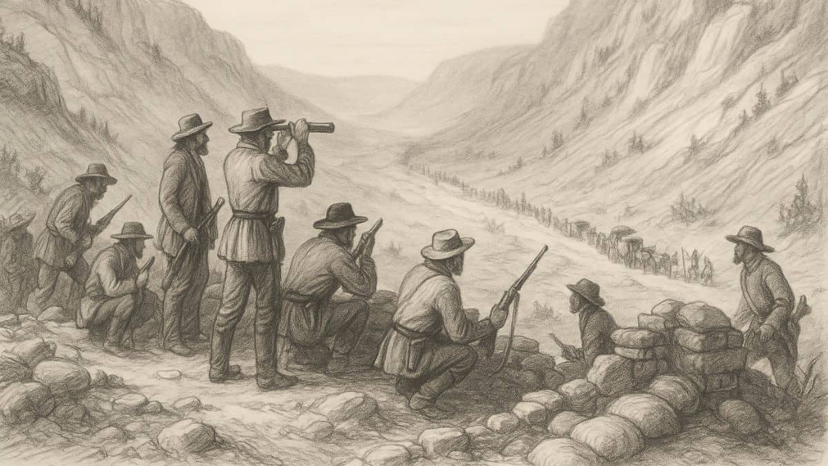Militia members of the Nauvoo Legion fortify Echo Canyon as U.S. troops advance during the Utah War.