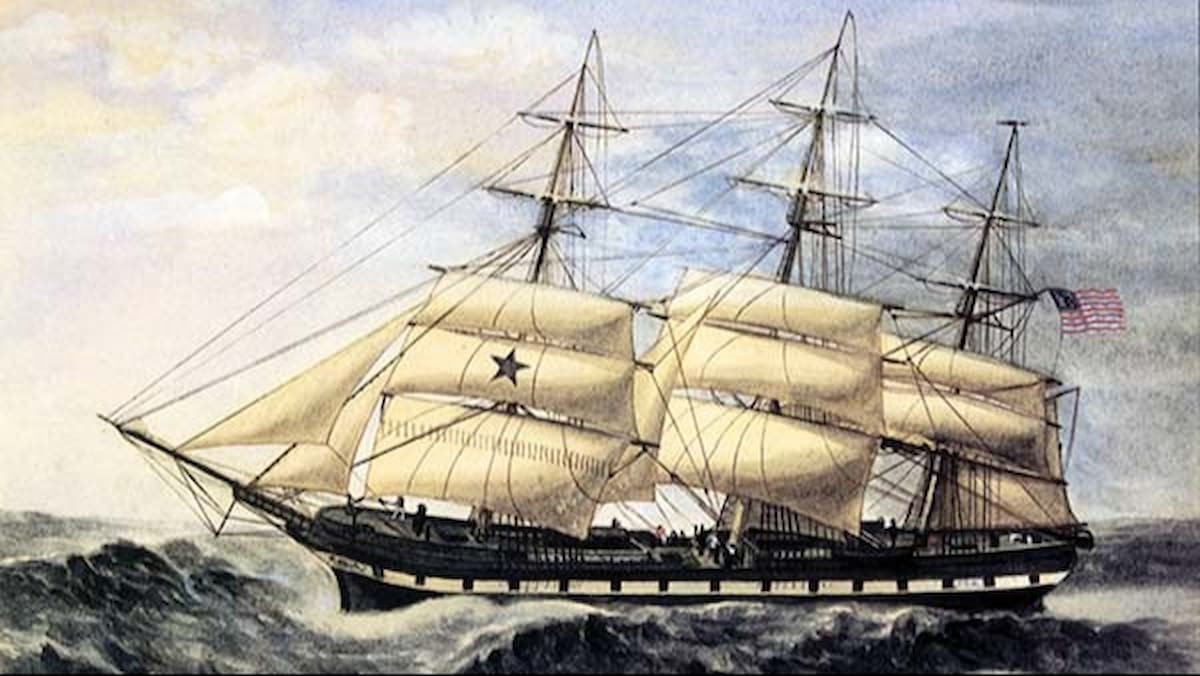 C. C. A. Christensen painting of the ship Westmoreland carrying Latter-day Saint emigrants during the 19th-century voyage.