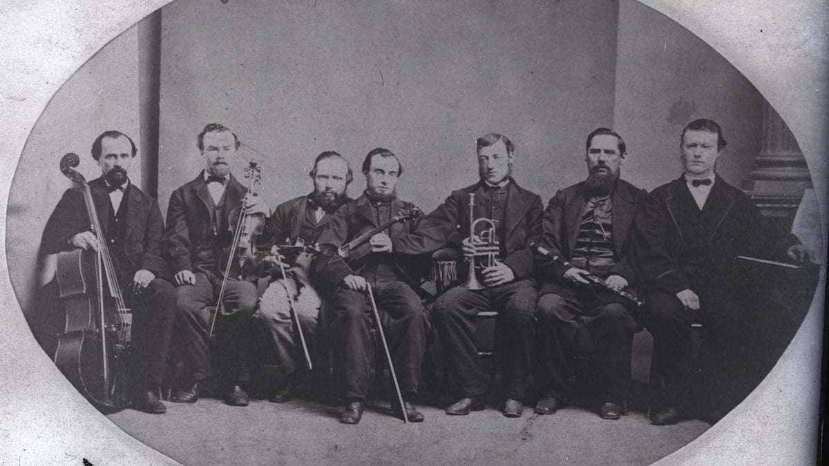 The Salt Lake Theatre Orchestra in 1880, which performed 19th-century Utah pioneer music.