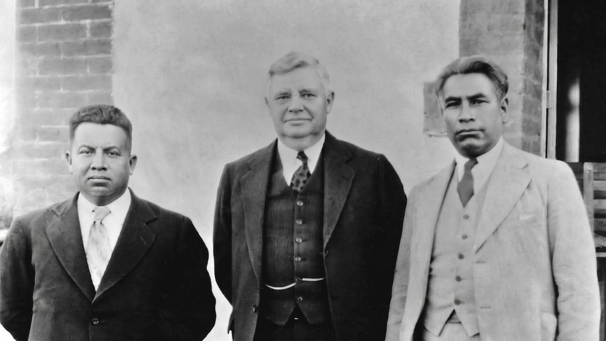 Future Mexican LDS Third Convention leader Abel Páez with Isaías Juárez and J. Reuben Clark, Jr.